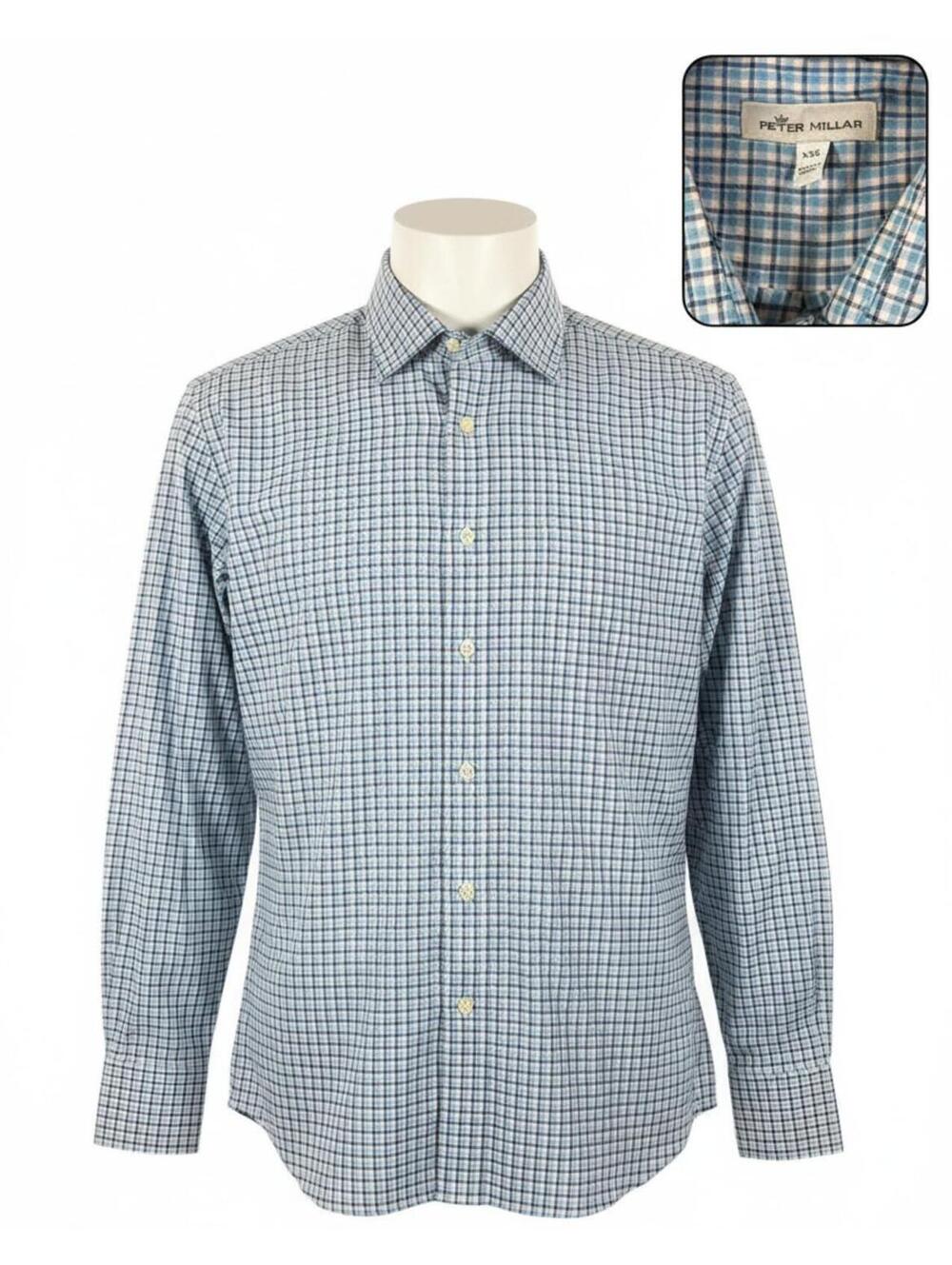 Peter Millar Men's Performance Button-Down Shirt Blue Checkered - Size XXLarge
